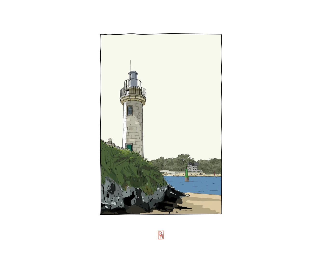 Dessin Phare du Coq, Bénodet